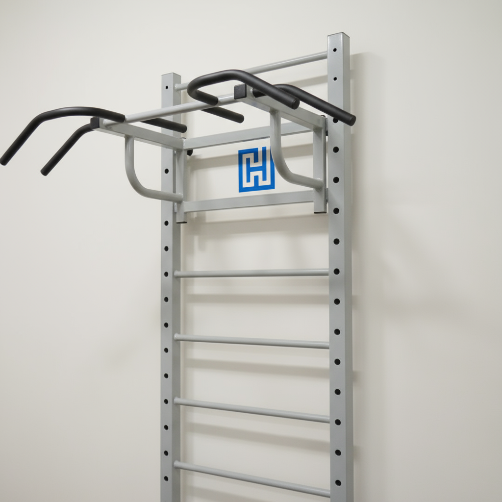 Шведская стенка с турником, платформой для пневмогруши, ловушкой для грифа штанги