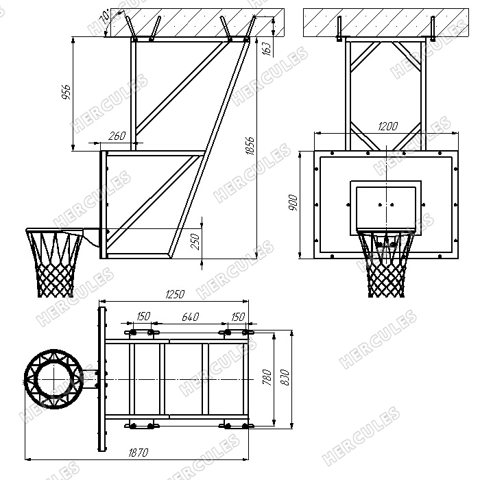 Баскетбольный щит с креплением к потолку