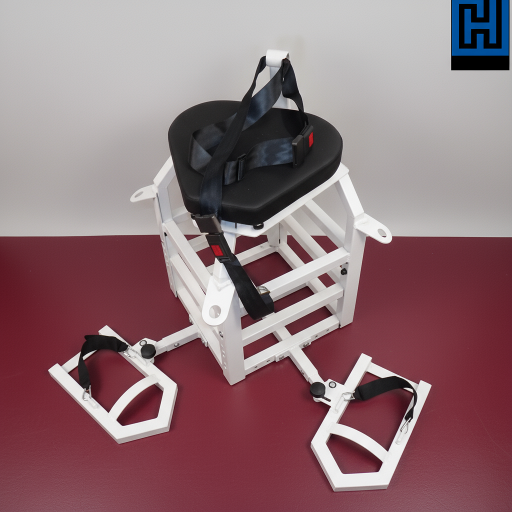 Стул для метания копья, диска, ядра с регулируемыми упорами для ног