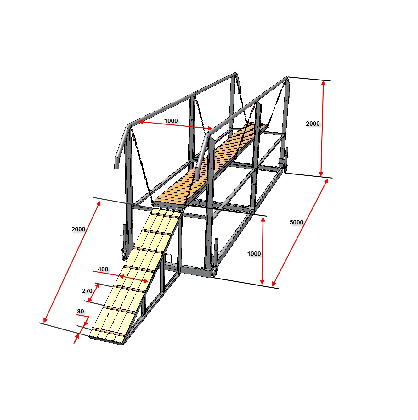 Комплект для ППС (лестница разрушенная спортивная, лабиринт, тоннель, бум спортивный и мост подвесной спортивный)