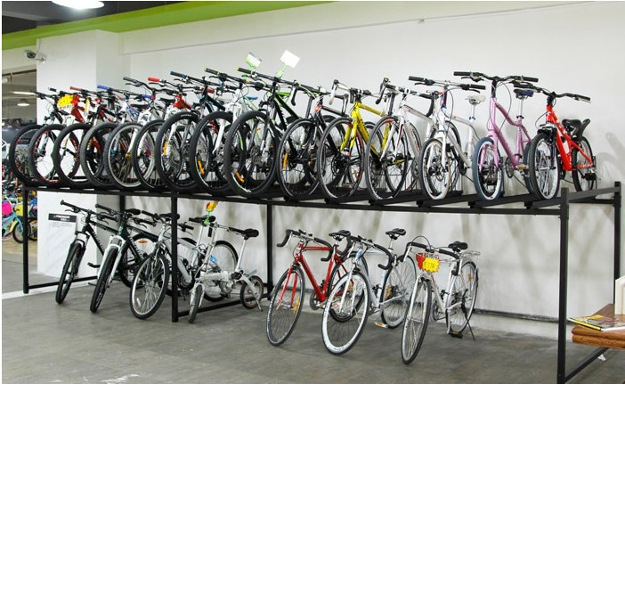 Стеллаж двухъярусный для хранения велосипедов на складе или в магазине на 12 мест