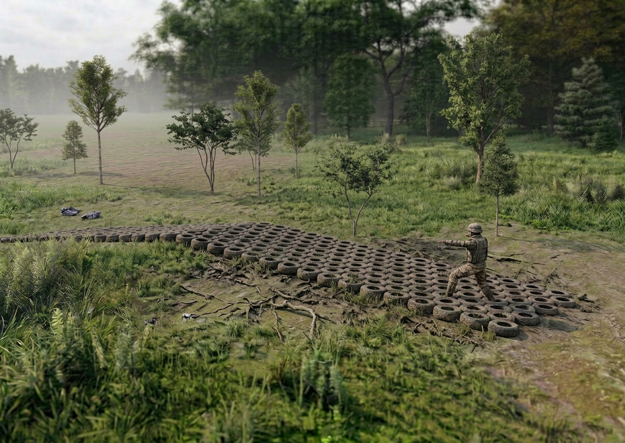 Шины - элемент полосы препятствий Разведчик