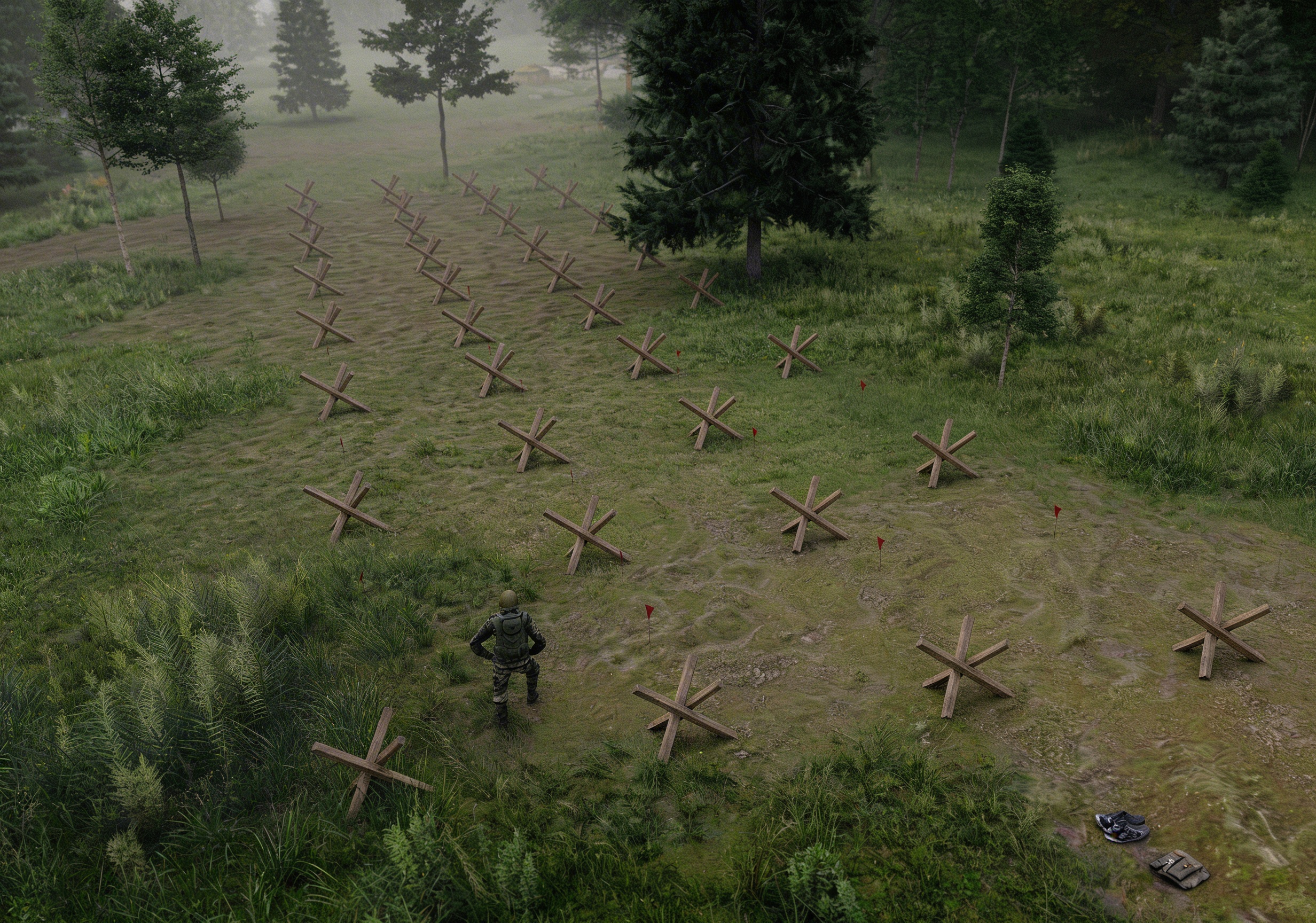 Противотанковые ежи - элемент полосы препятствий Разведчик