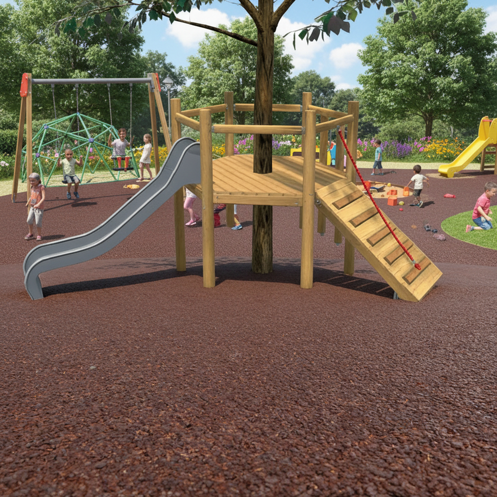 Площадка на дереве с горкой из нержавейки