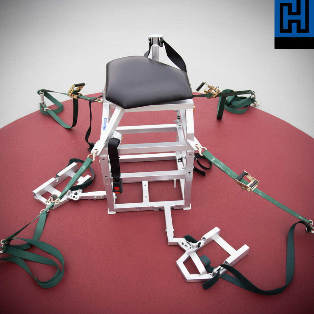 Стул для метания копья, диска, ядра с регулируемыми упорами для ног