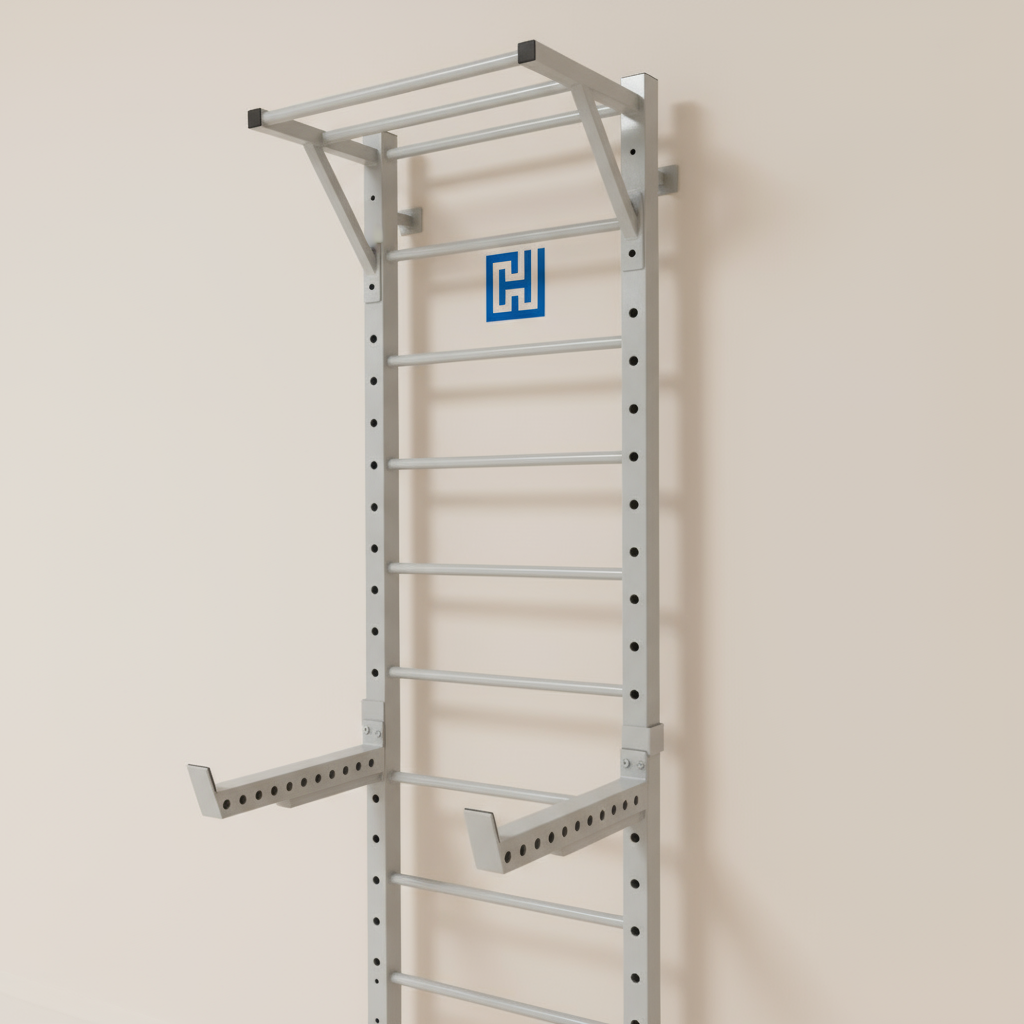 Шведская стенка с турником, платформой для пневмогруши, ловушкой для грифа штанги